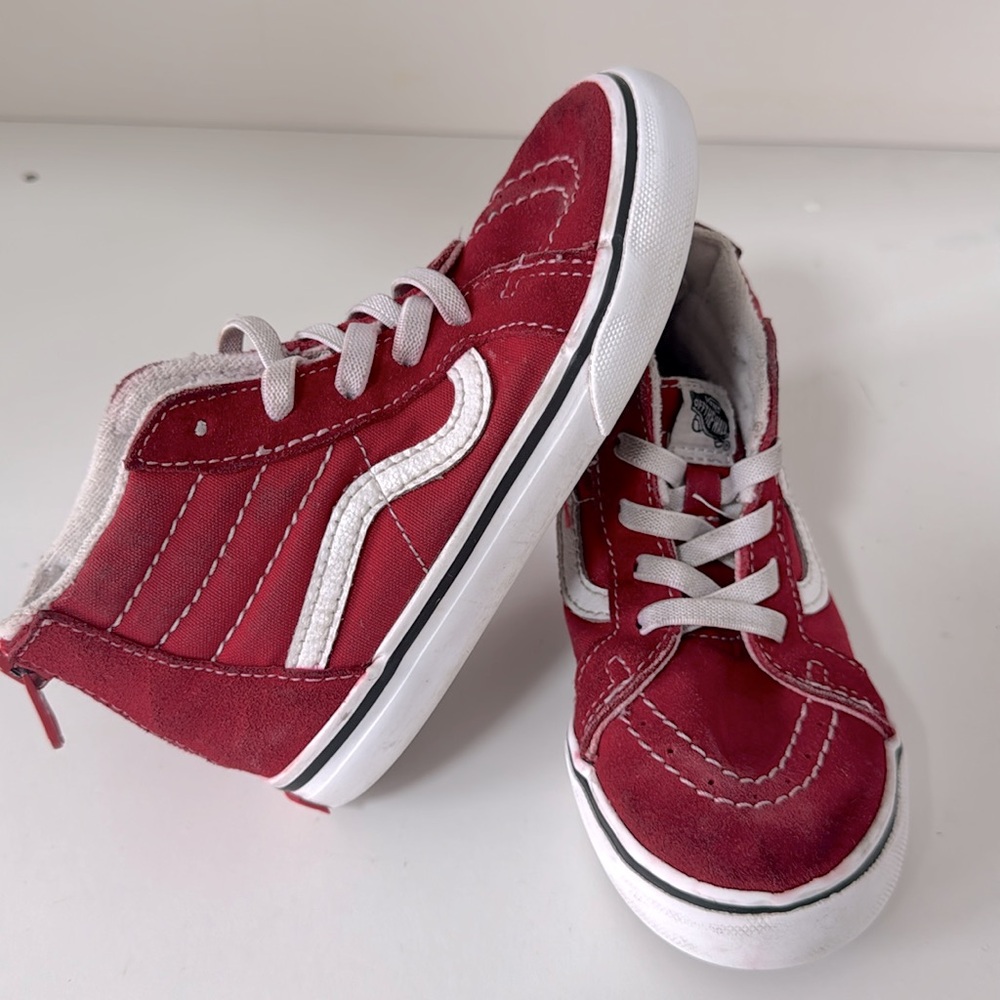Vans Kids Red and White High-Top Sneakers
